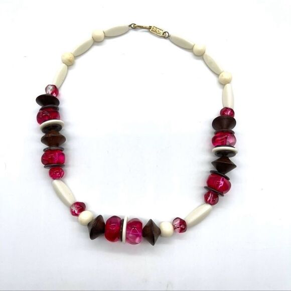 YSL Vintage Necklace w/ Lucite, Wood with Gold Tone S Hook Closure - Picture 1 of 4